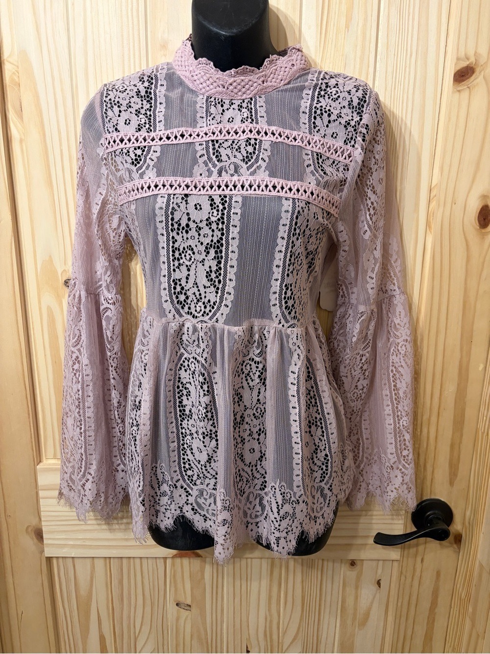 Altar’d State Atalaya Lace Mock Neck Blouse Top Romantic Whimsical Fairy BoHo
